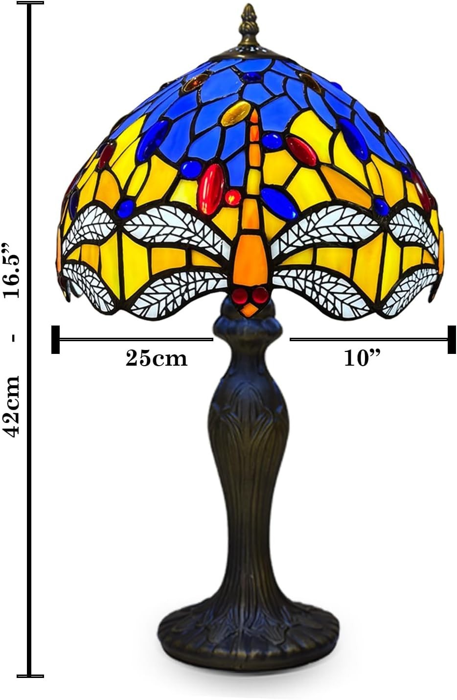 Antique Stained Glass Table Lamp Dragonfly Design Desk Light for Bedroom