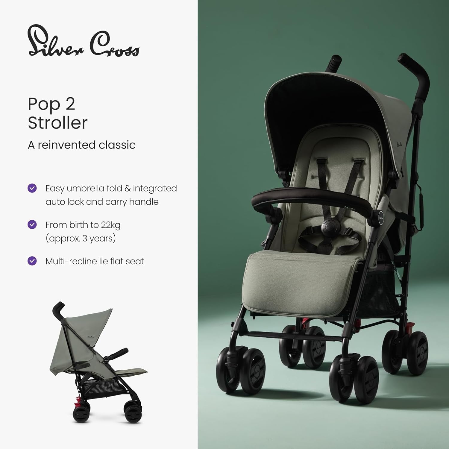Lightweight Travel Pushchair Lie-Flat Seat Foldable Buggy 0–4Y 22kg