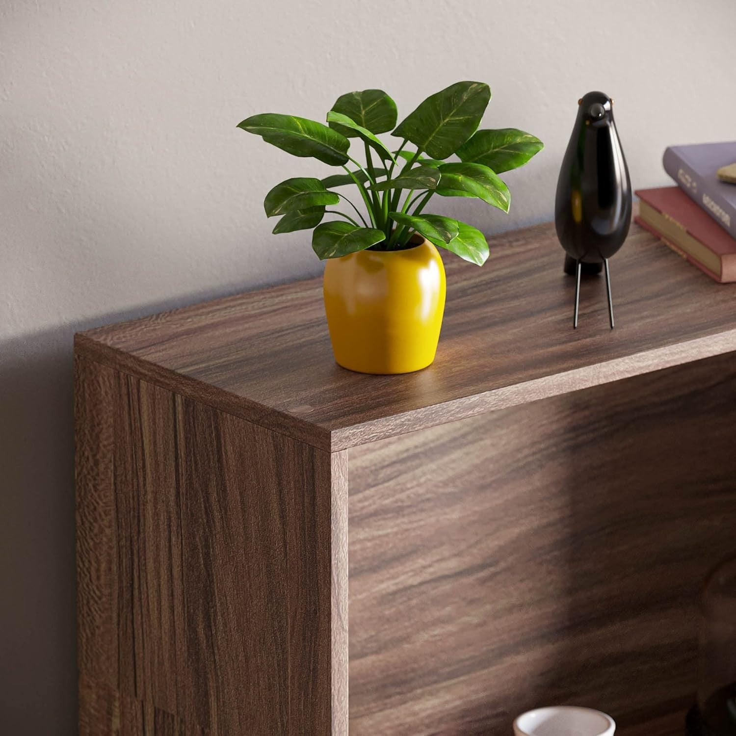5 Tier Walnut Wooden Bookcase Modern Storage Display Shelf for Living Room