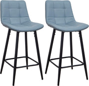 Blue Faux Leather Bar Stools Set of 2 – Fixed Height Kitchen Chairs