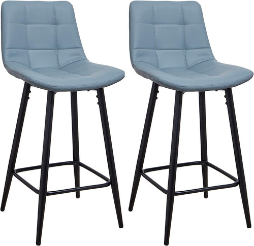 Blue Faux Leather Bar Stools Set of 2 – Fixed Height Kitchen Chairs