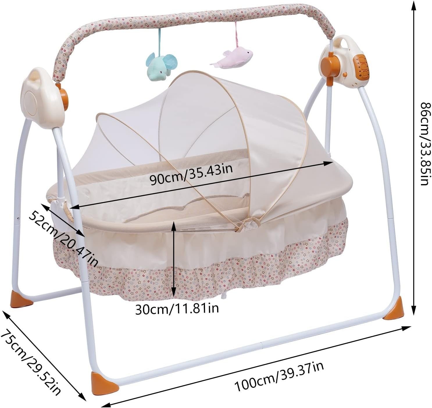 Electric Baby Cradle Rocking Swing Bassinet with Music Timer Mosquito Net Khaki