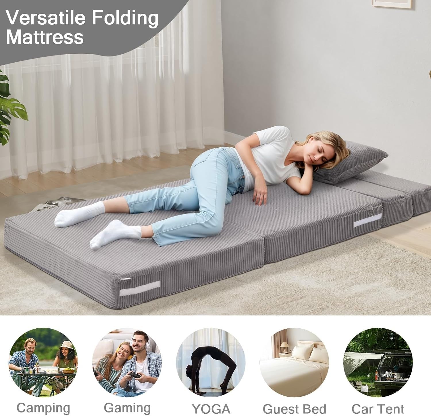 Folding Sofa Bed Chair Z Single 190x90cm Guest Mattress Lounger Grey