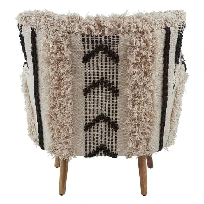 Shaggy Accent Armchair Boho Faux Fur Chair Wood Legs Vintage Statement
