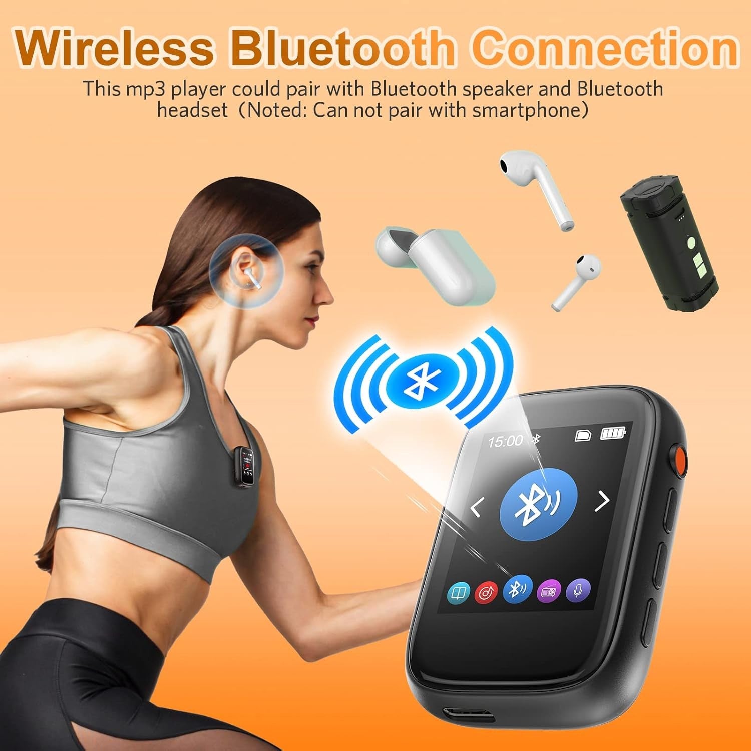 Kids MP3 Player Bluetooth 5.3 Touch Screen 512GB Black