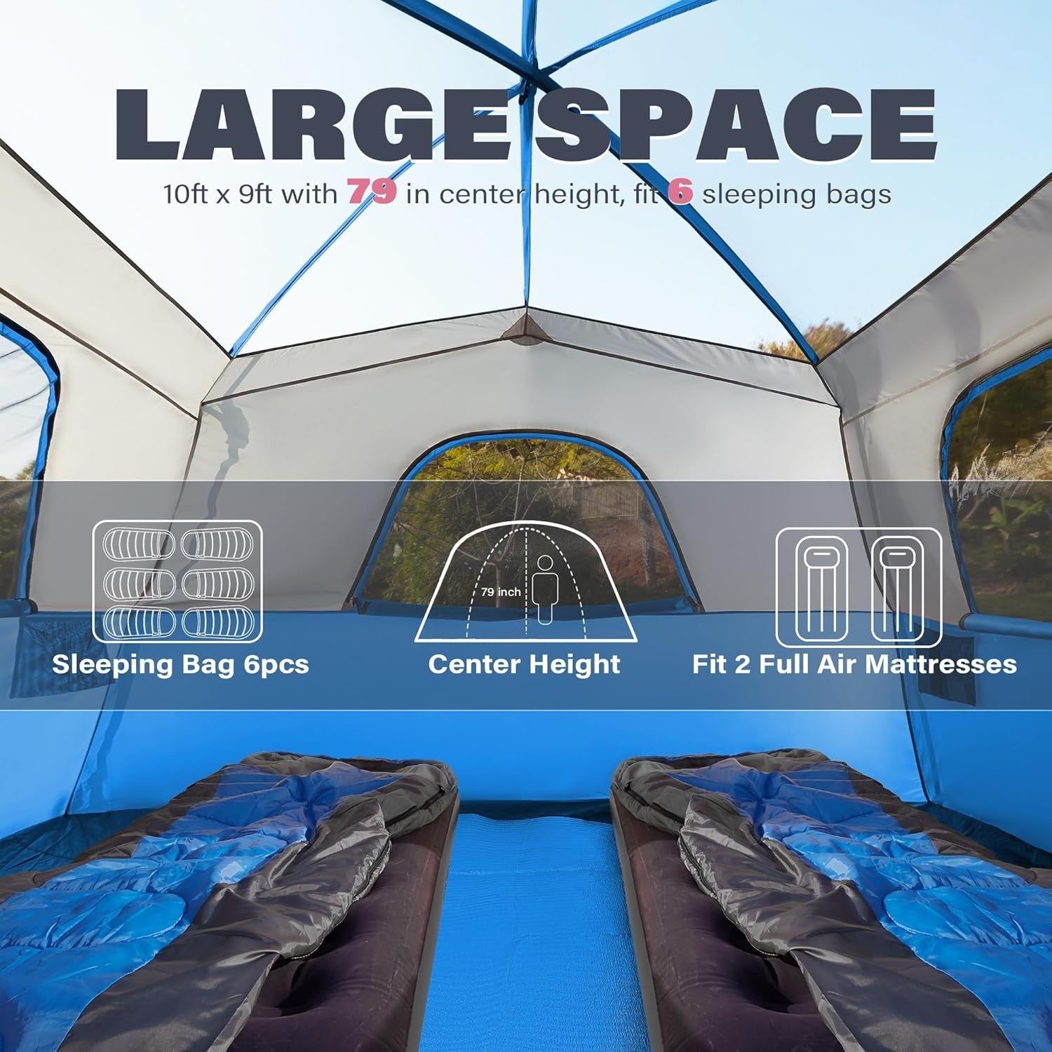 6-Person Cabin Tent Waterproof Windproof Family Camping Shelter