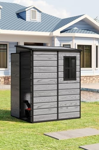 Plastic Garden Shed 4.5x3.6ft Outdoor Waterproof Storage with Floor & Window