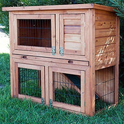 Double Decker Rabbit Hutch with Run Wooden Guinea Pig House Slide Out Tray