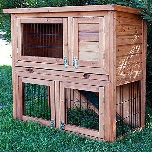 Double Decker Rabbit Hutch with Run Wooden Guinea Pig House Slide Out Tray