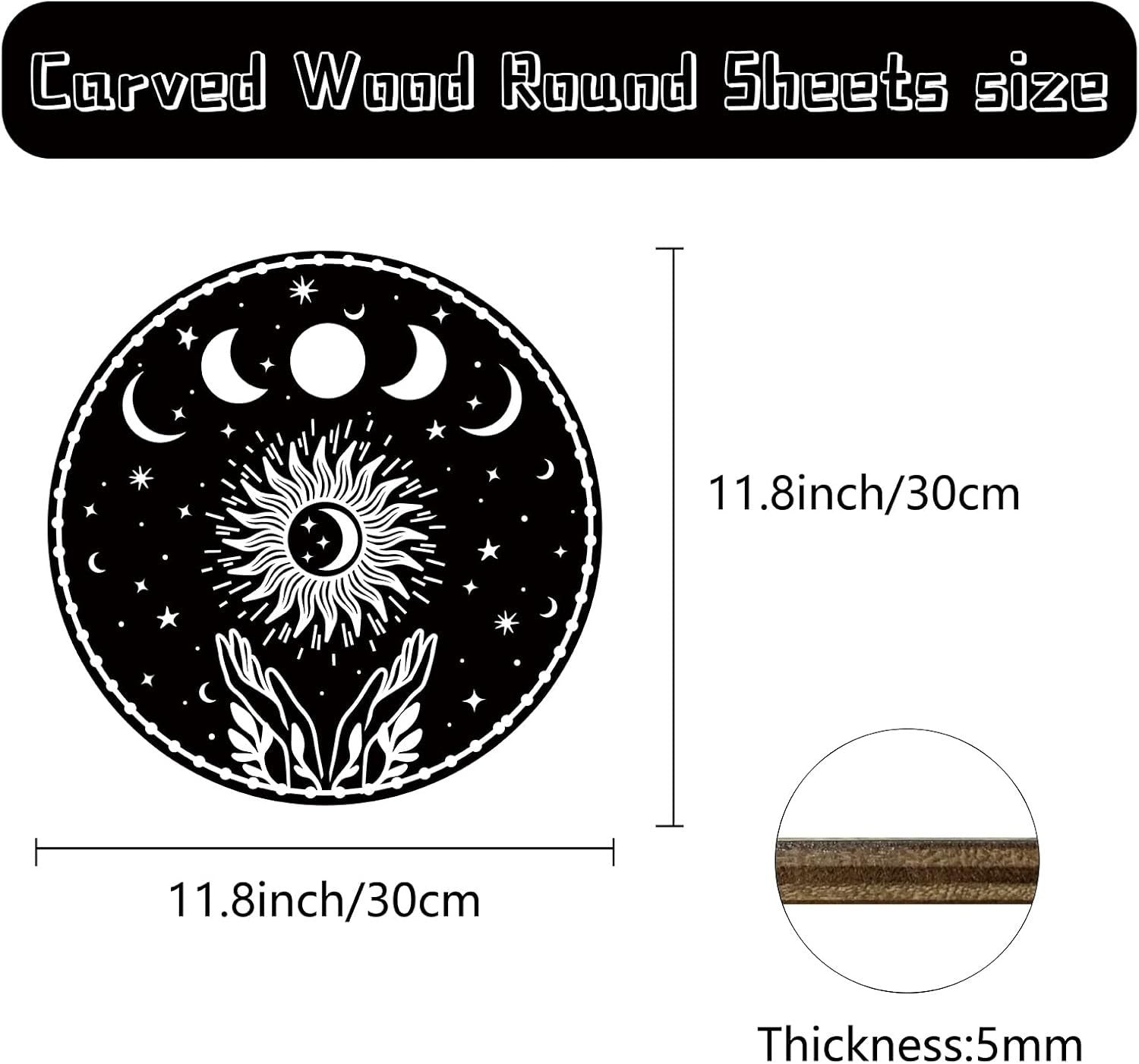 Moon Phase Wood Wall Decor Round 11.8in Boho Witch Art
