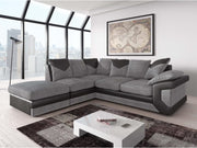 Left Hand Black & Grey L-Shaped 4‑5 Seater Corner Sofa + Free Footstool