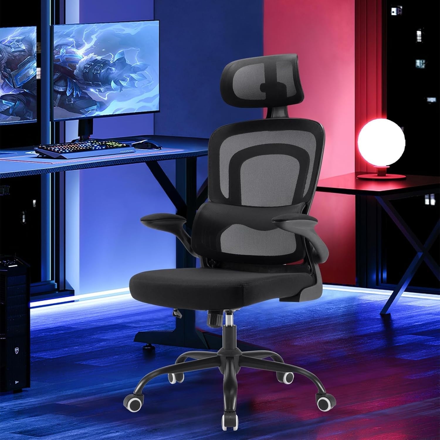 Ergonomic Mesh Office Chair Lumbar Support Flip-Up Arms Adjustable Desk Computer