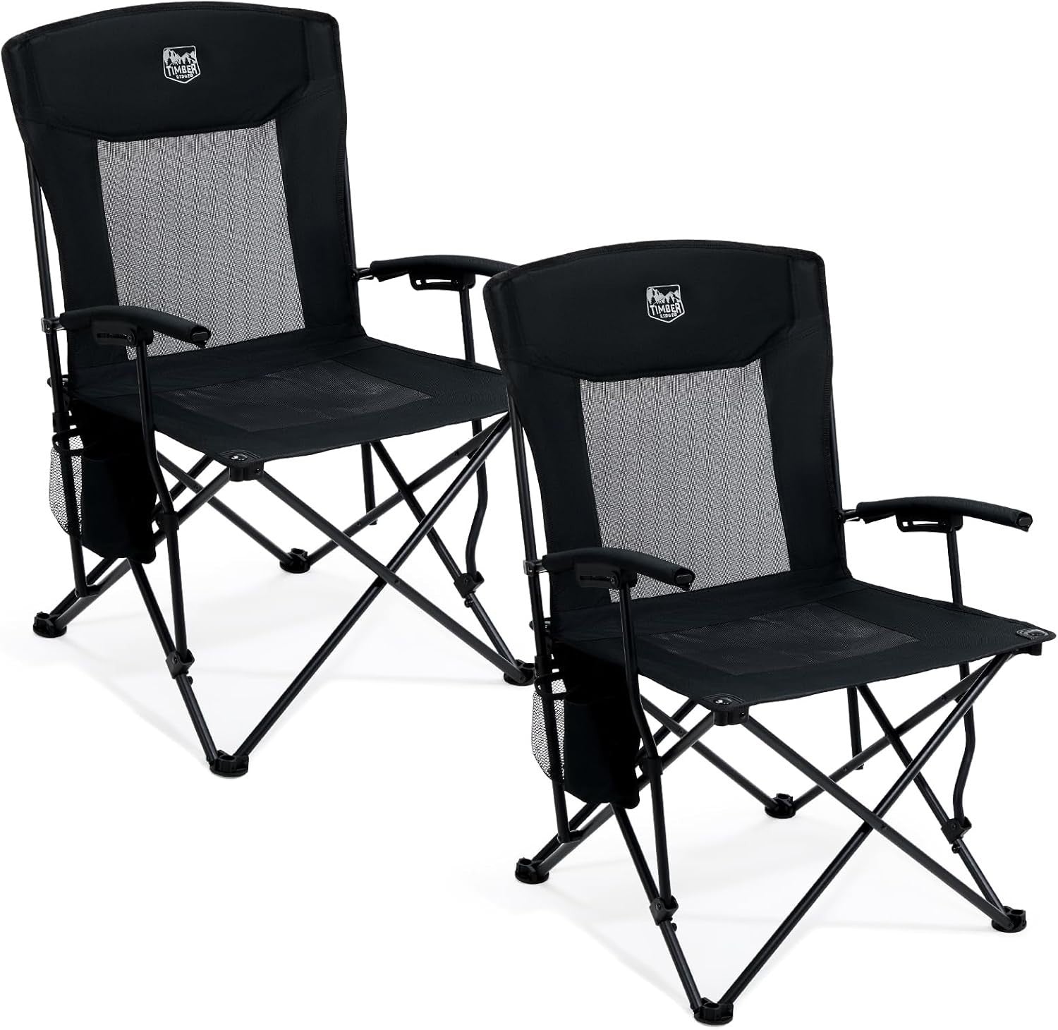 2x Folding Heavy Duty Camping Chairs 150kg Mesh Back Outdoor Garden BBQ