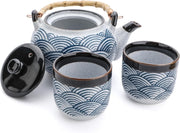 Chinese Tea Set Blue Ceramic Teapot 2 Cups Loose Leaf Tea Gift Set