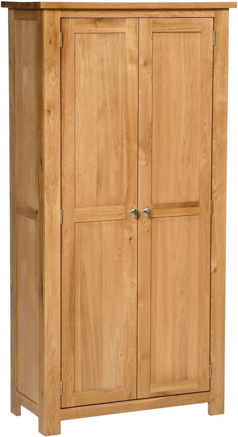 Tall Oak Wooden Storage Cabinet 2 Door Cupboard | Adjustable Shelves Solid Unit
