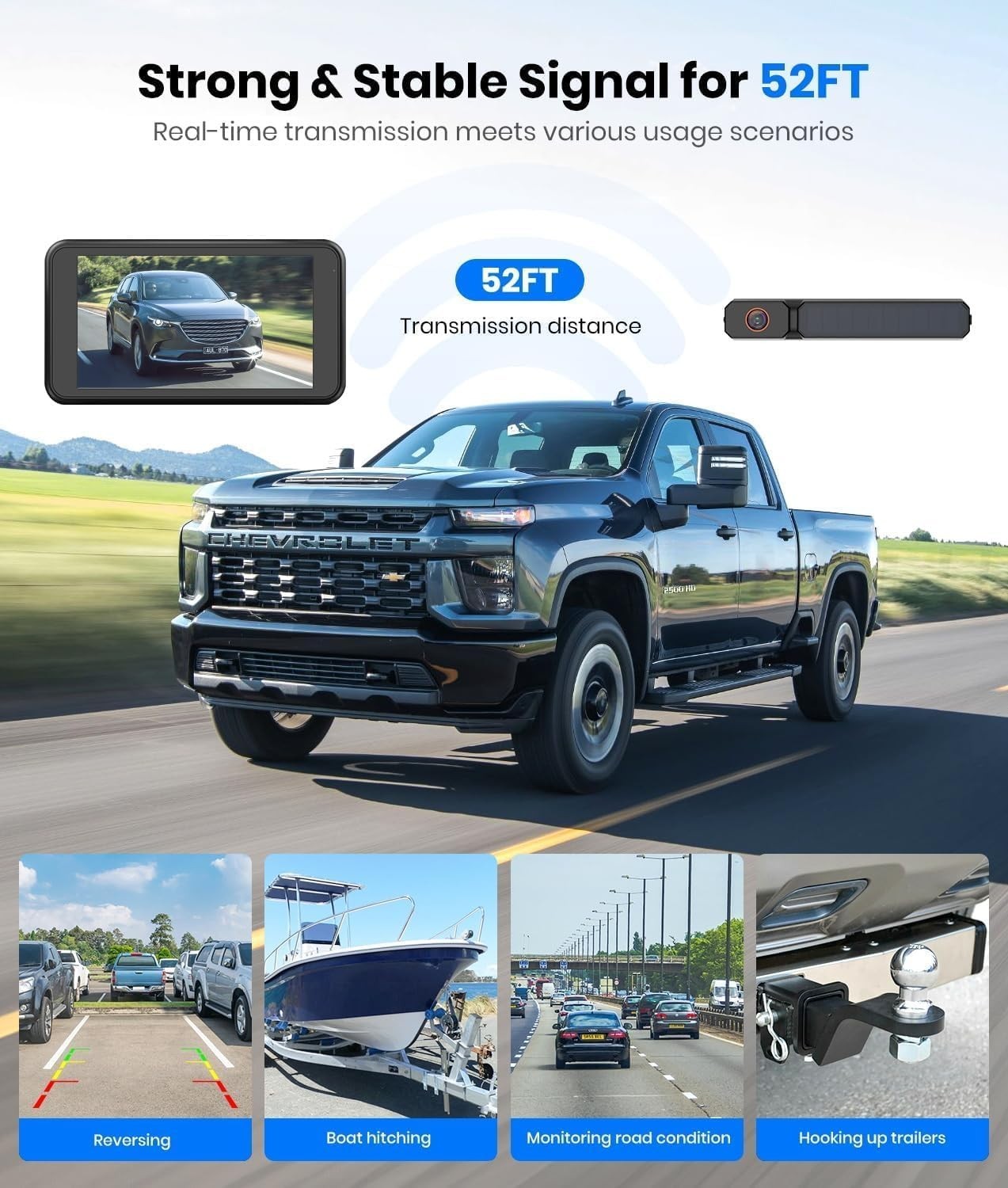 Solar Wireless Reversing Camera Kit 1080P 5" Monitor Dual Cam