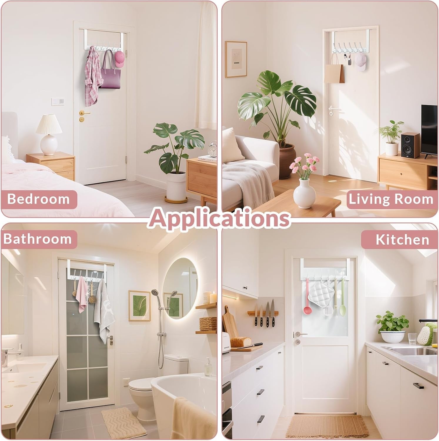 2 Pack White Over Door Hook Rack 6 Hooks Heavy Duty Coat Towel Hanger