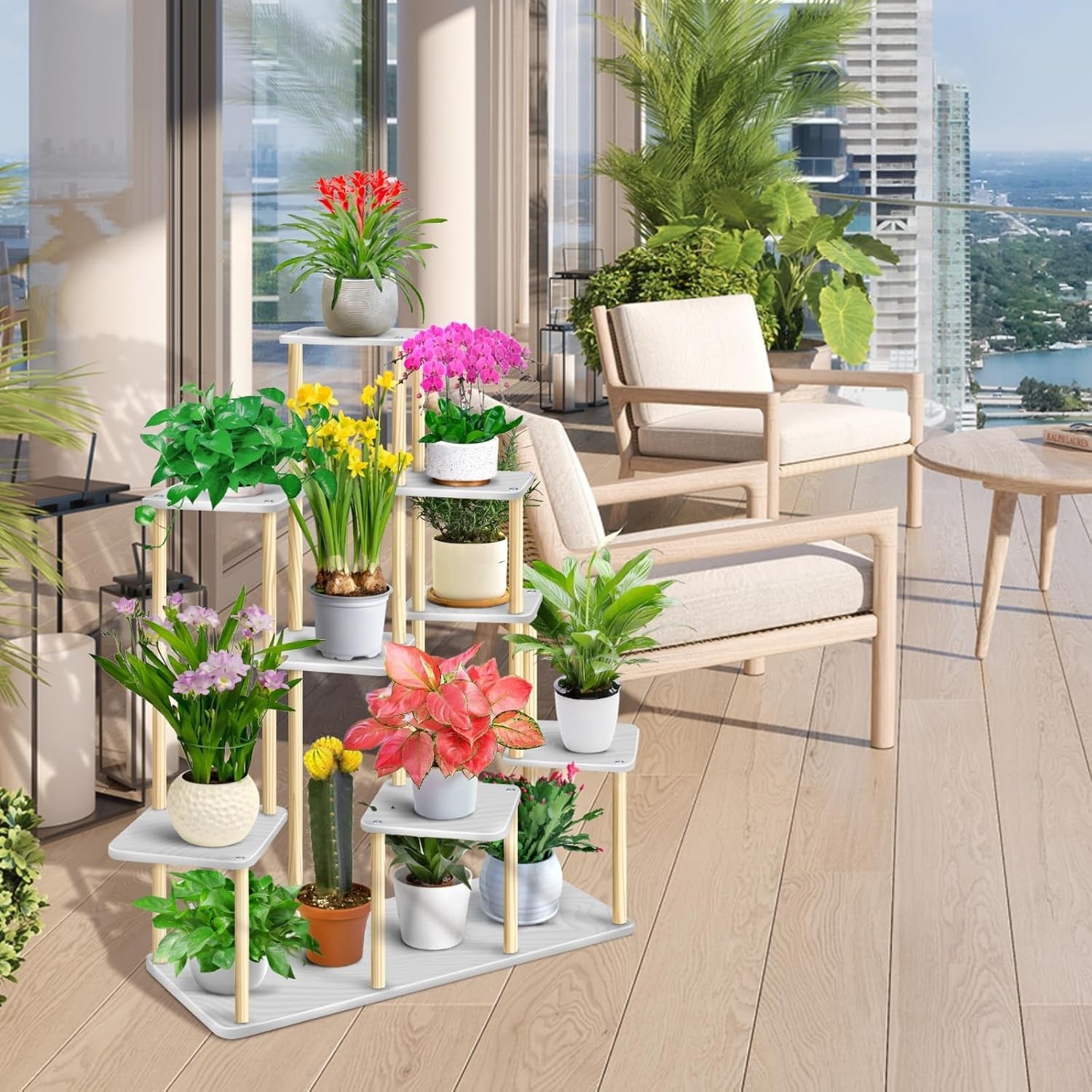 9 Tier Wooden Plant Stand Indoor Outdoor Multi Pot Flower Rack Display Shelf