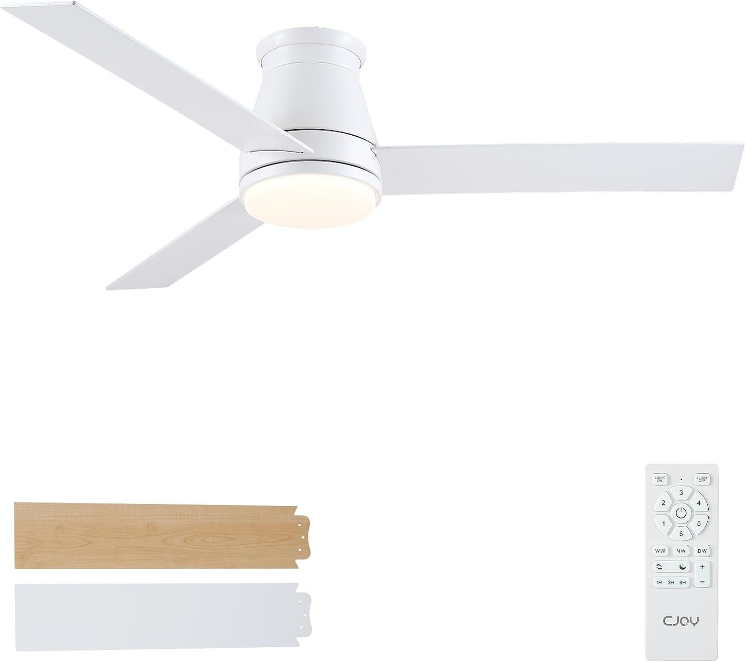 CJOY 52" Ceiling Fan with Lights 6 Speeds Reversible DC Motor White
