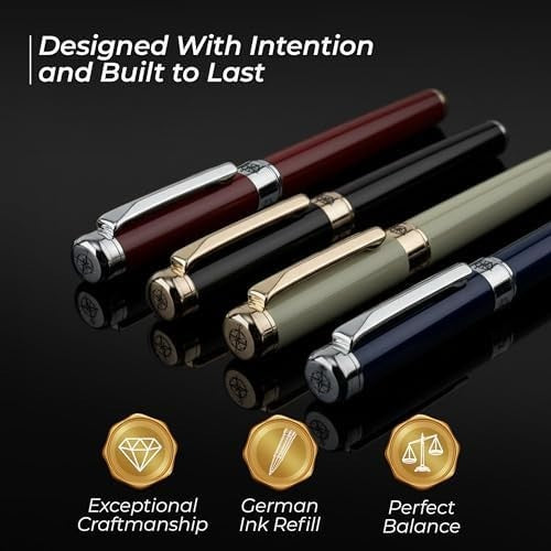Luxury Rollerball Pen Fine 0.3mm German Ink Blue Gift Case