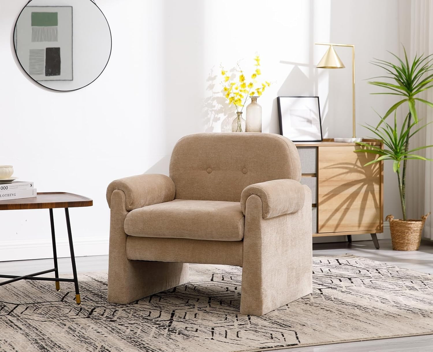 Modern Khaki Chenille Tub Armchair Sofa Chair Lounge Seat for Living Room