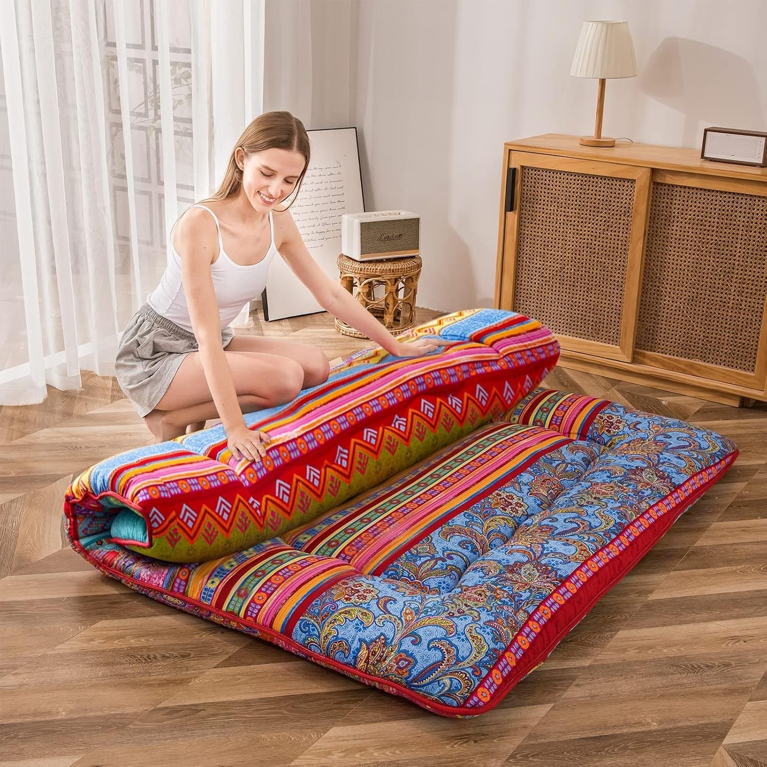 King Bohemian Floor Mattress Futon Plush Memory Foam Portable Sleeping Pad