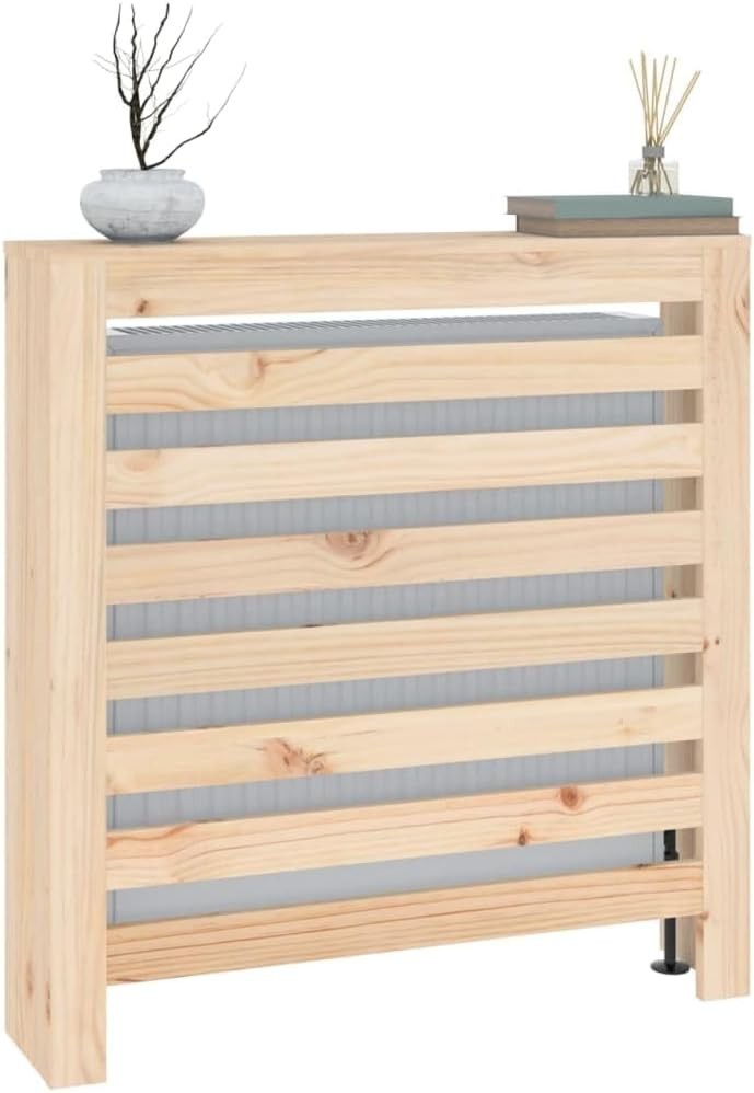 Natural Solid Pine Radiator Cover 79cm Wooden Slat Cabinet with Shelf