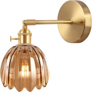 Vintage Amber Glass Wall Sconce, 180° Adjustable Brass Light Fixture