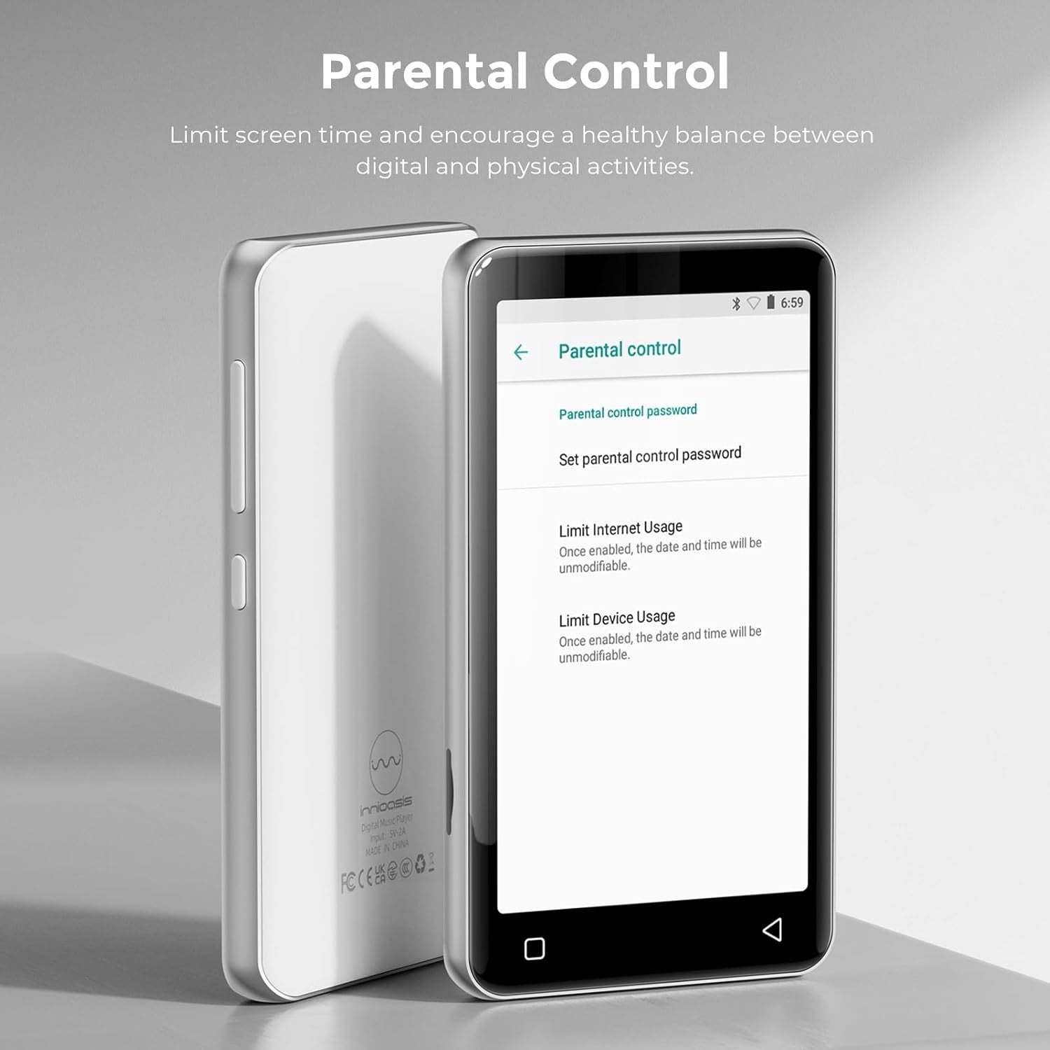 Portable MP3 Player with Bluetooth & Wi‑Fi, 4.0″ Touchscreen, Parental Controls
