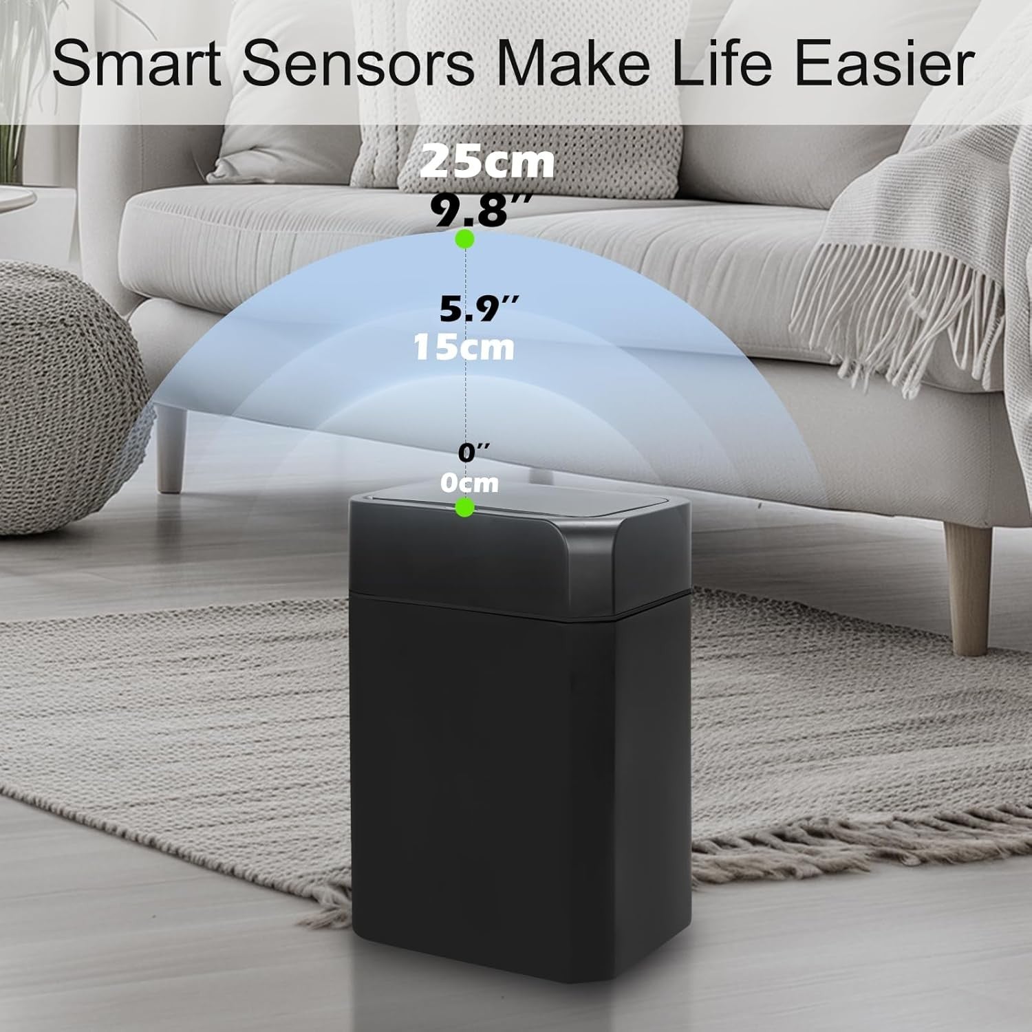 3.5 Gallon Motion Sensor Bathroom Bin Black Slim 2 Pack