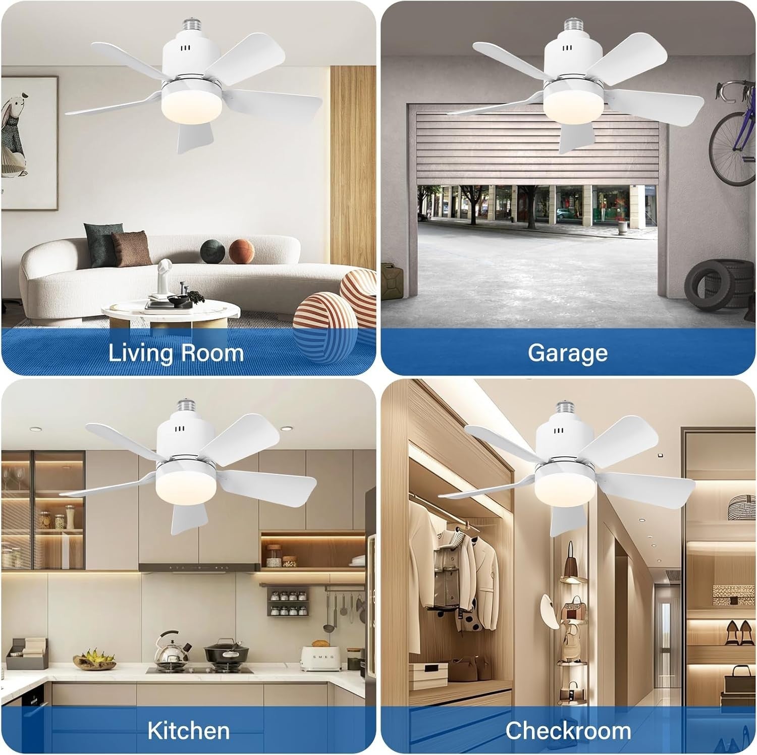 Ceiling Fan Light, Dimmable E26/E27, 5 Blades, 3 Colors, Remote & App Control