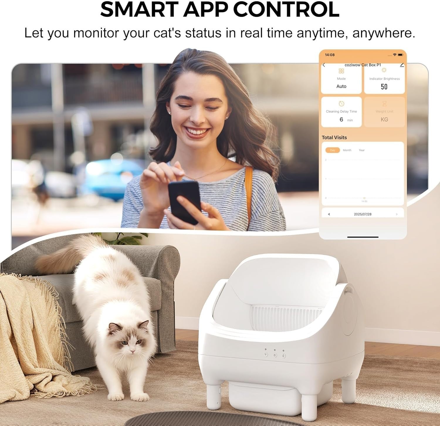 Self Cleaning Cat Litter Box App Control XL Auto Smart Multi Cat Tray