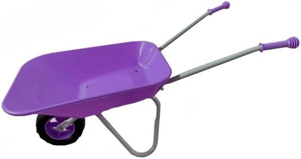 Kids Metal Wheelbarrow & Purple Silver Toy Garden Barrow w/ Rubber Handle 20kg