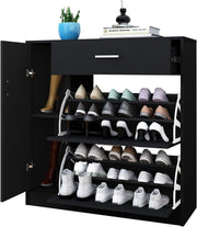 Modern 2-Drawer Wooden Shoe Cabinet Organizer for 18 Pairs Shoes Black