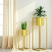 Set of 2 Tall Gold Metal Plant Stands Indoor Outdoor Modern Flower Pots