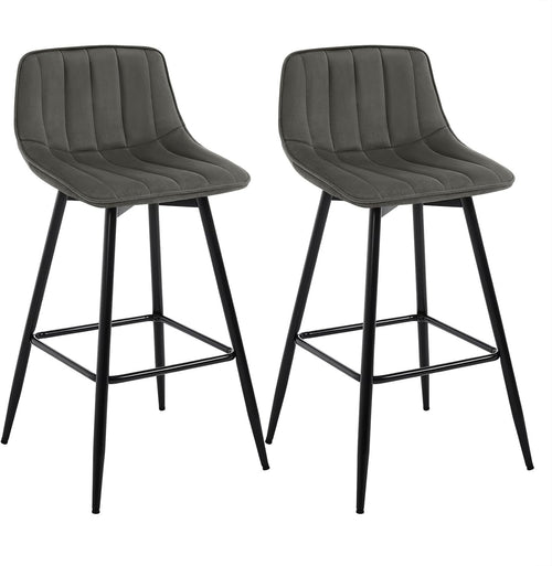 Contemporary Velvet Bar Stools Set of 2 Dark Grey Metal Kitchen Chairs