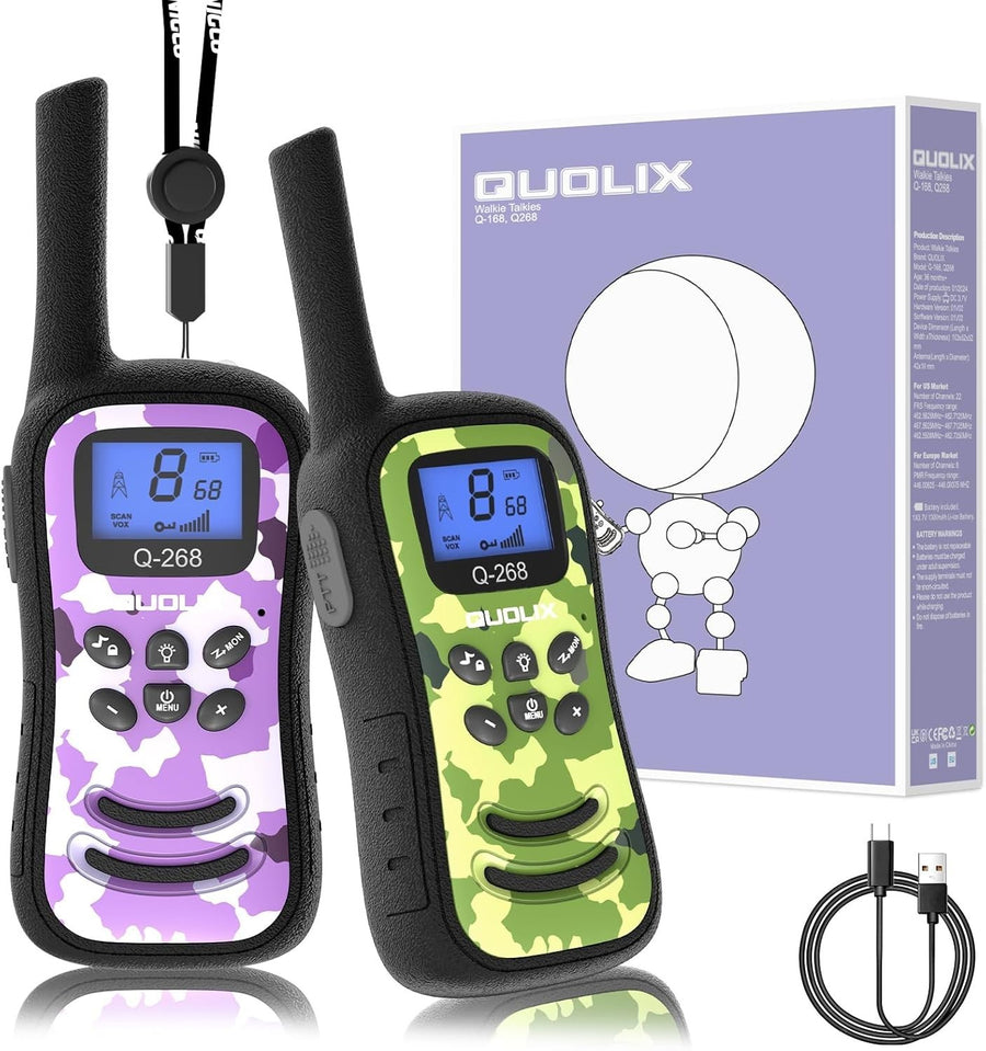 Kids Rechargeable Walkie Talkies 2 Pack Long Range VOX Flashlight