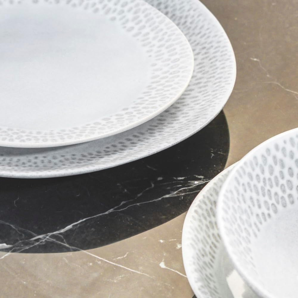 32pc Stoneware Dinner Set Dove Grey Scandinavian Plates Bowls Service for 8
