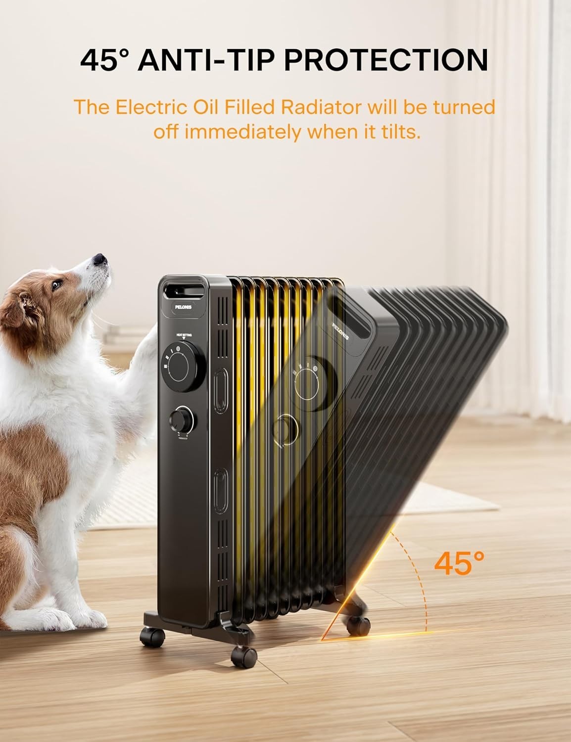 Oil Filled Electric Radiator 3 Heat Settings Adjustable Thermostat 2.3kW