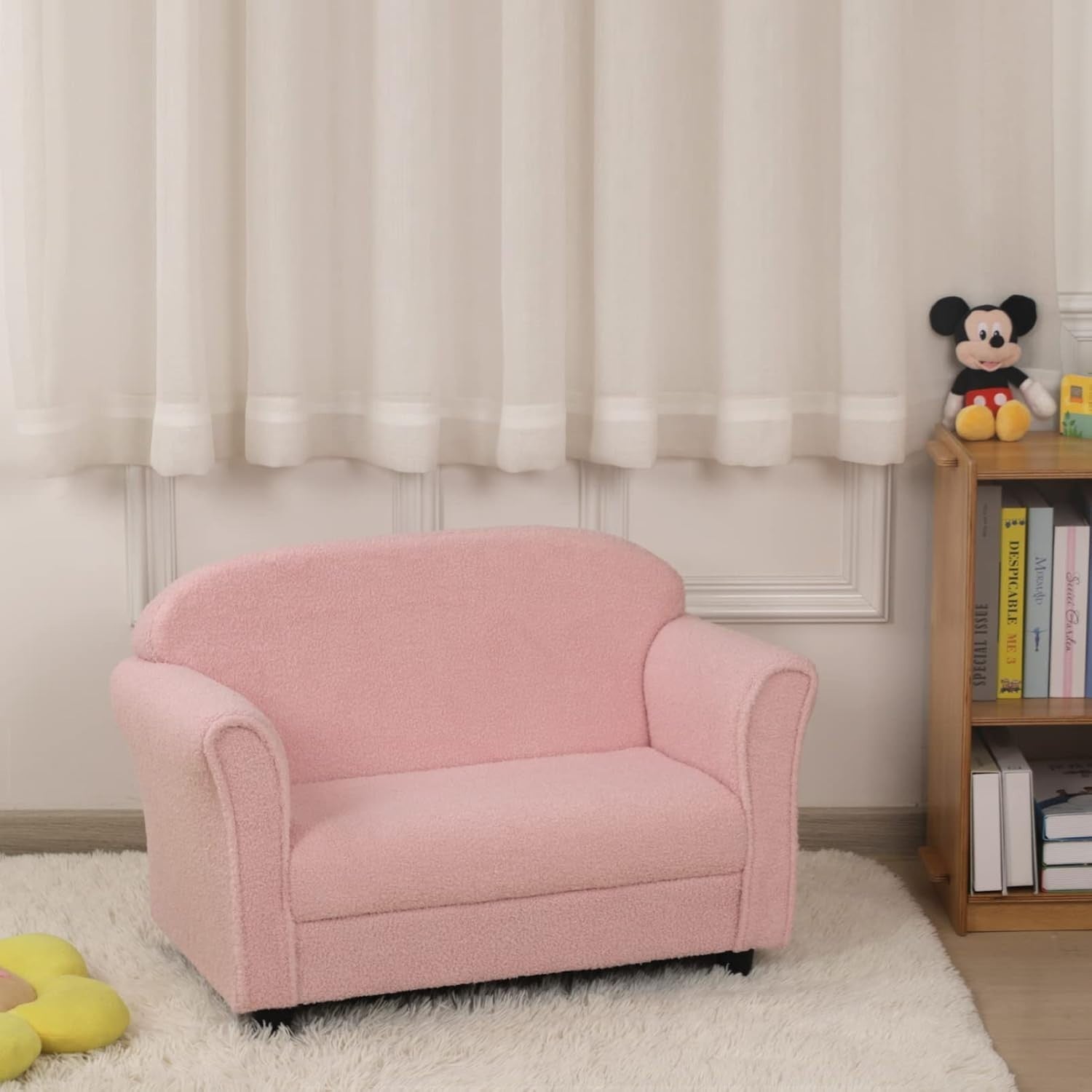 Children Double Seater Sofa Couch Pink Toddler Armchair Sherpa Fabric 0-3Y