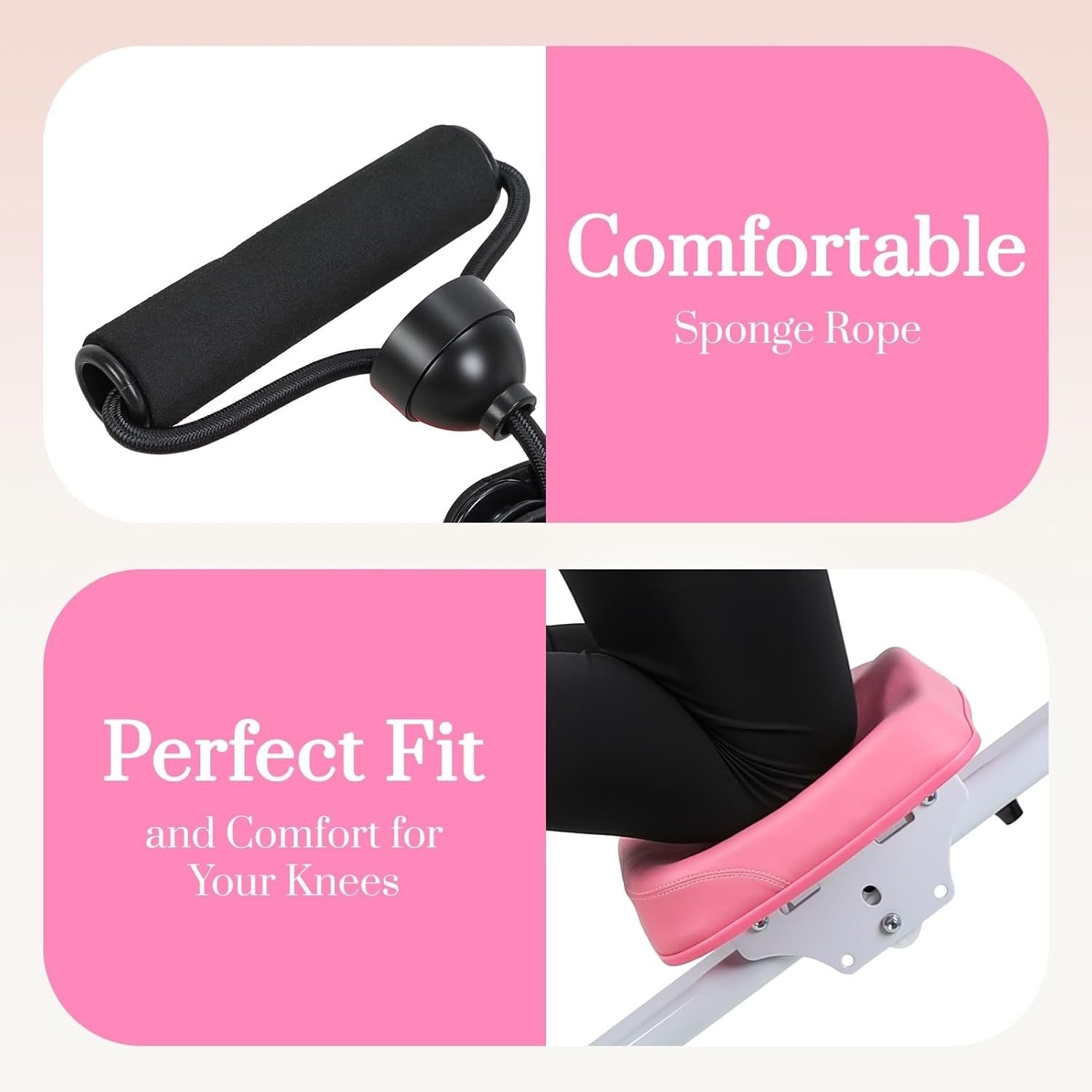 4-in-1 Rowing & Ab Machine Foldable Full Body Trainer Quiet Slide 120KG Pink