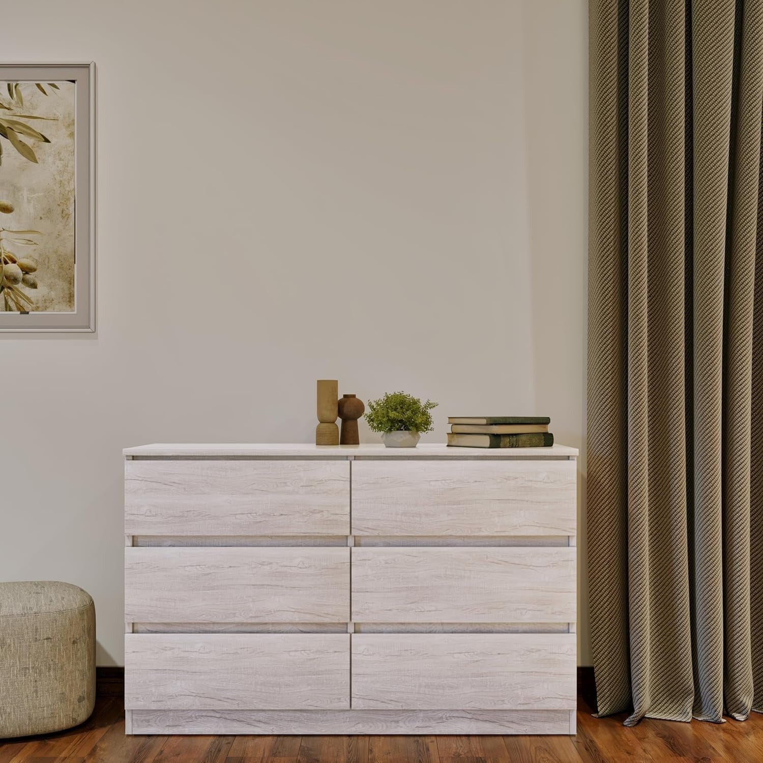 Urban Oak 6 Drawer Chest Wide Bedroom Storage Unit Modern Wood Look