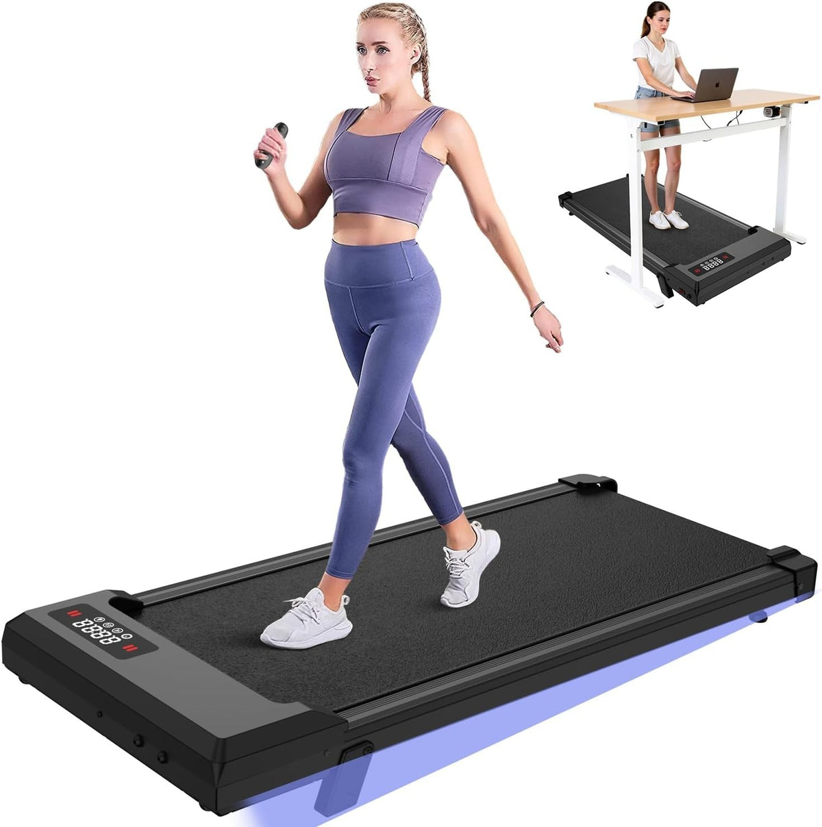 Under Desk Walking Treadmill 8KM/H 7% Incline Compact Home Office Fitness