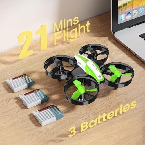 Mini Kids Drone with 3 Batteries, Auto Hover, 3D Flip & Headless Mode – Green