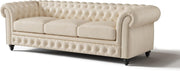 92" Beige Leather Chesterfield Sofa Full Aniline Tufted Luxury Couch