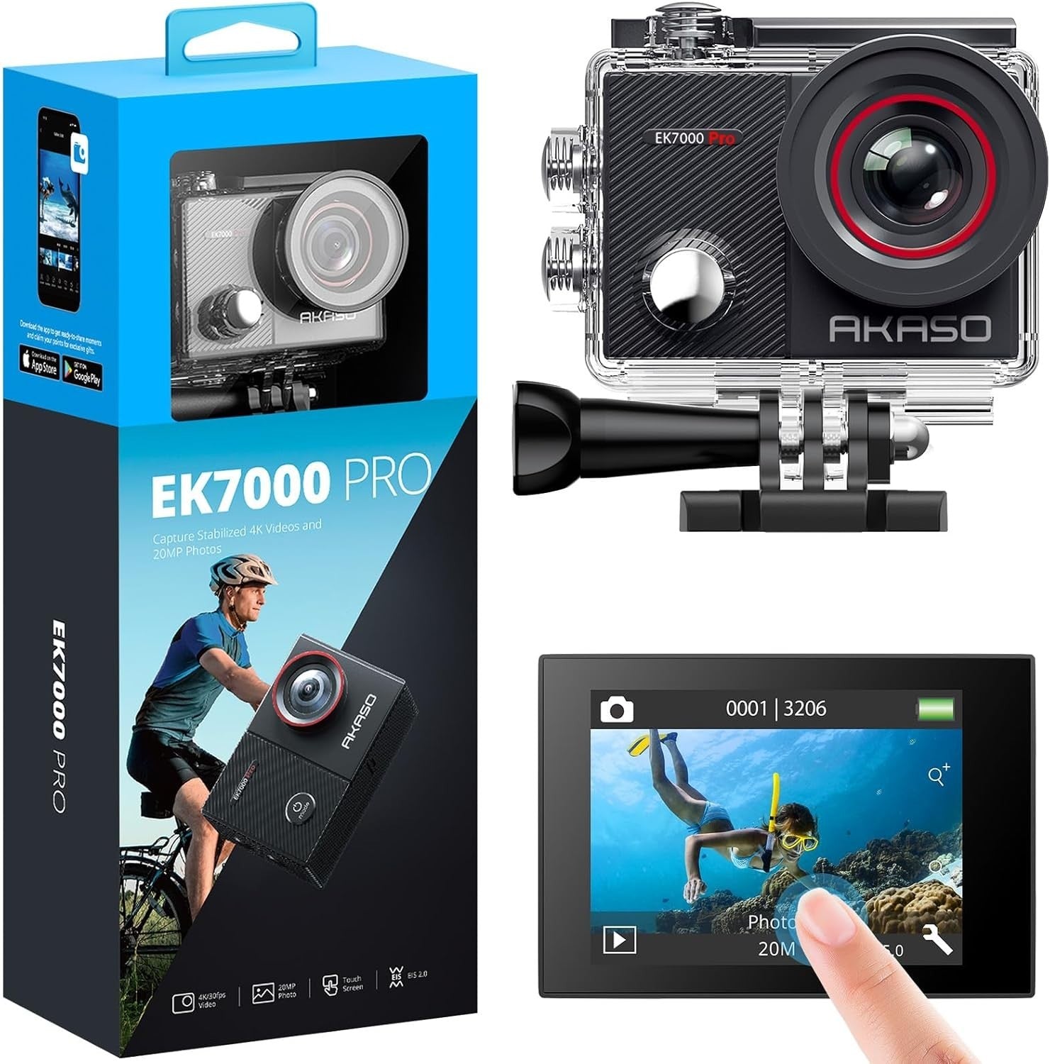 4K Action Camera Waterproof 40M Touch Screen EIS Remote Cam Kit
