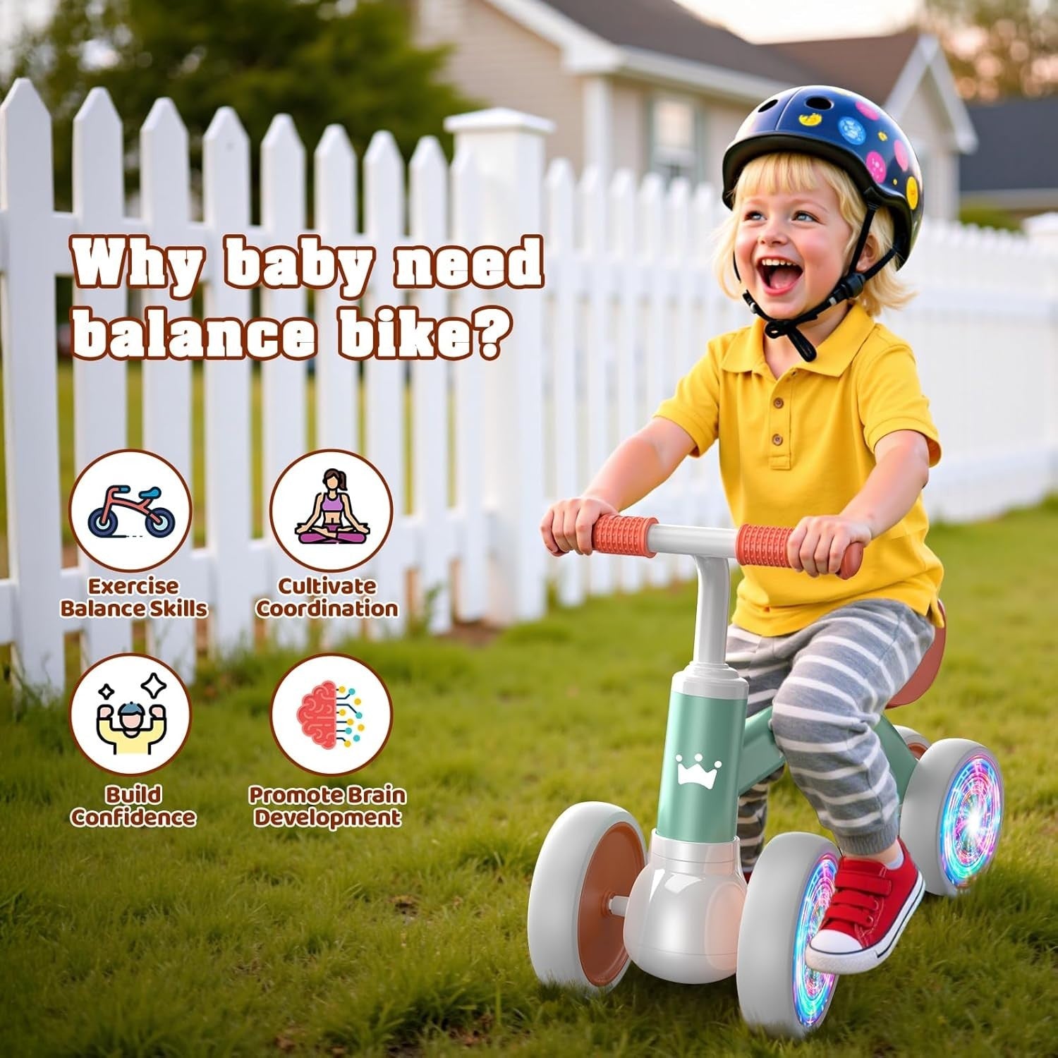 Baby Balance Bike LED Light Wheels Ride On Toy Boys Age 1-3 Years