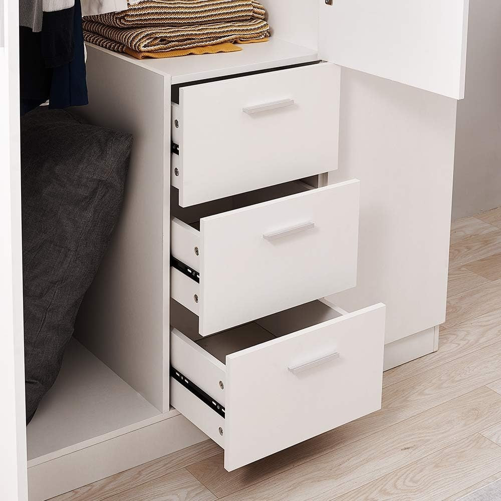 Large 3-Door Triple Wardrobe with Drawers - Bedroom Storage Organizer White