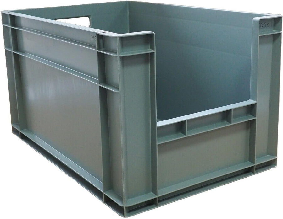 Heavy Duty Stackable Plastic Storage Crates 63L – Industrial Garage Bins Grey