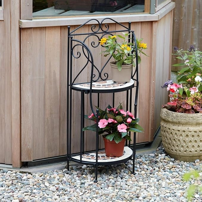 Metal Mosaic Plant Stand Black Garden Flower Display Shelf Indoor Outdoor